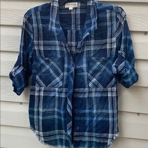 Cloth & Stone Blue Plaid Button Down Shirt